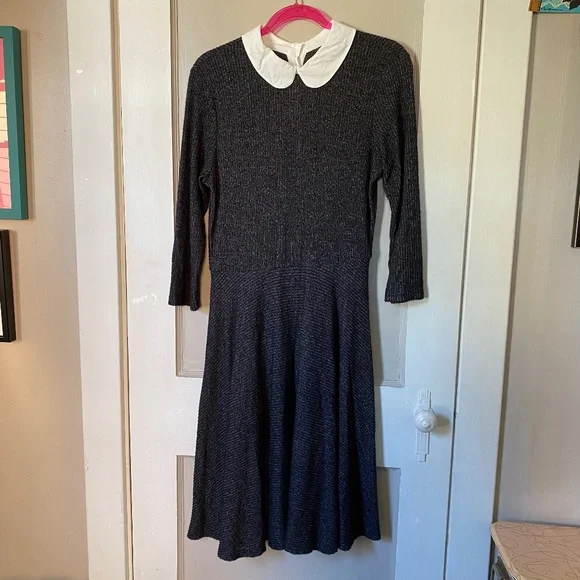 Modcloth | Dresses | Modcloth Gray Long Sleeve Lightweight Knit Dress With  Peter Pan Collar | Poshmark